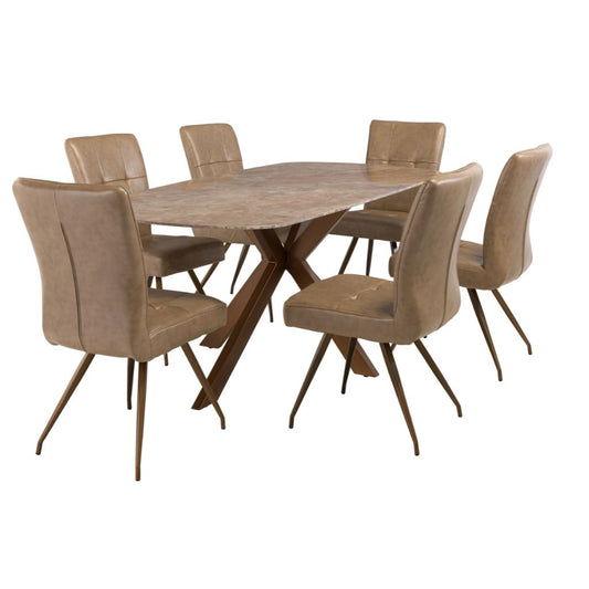 Solano 1.8m Dining Table + 6 Adrano Taupe Chairs