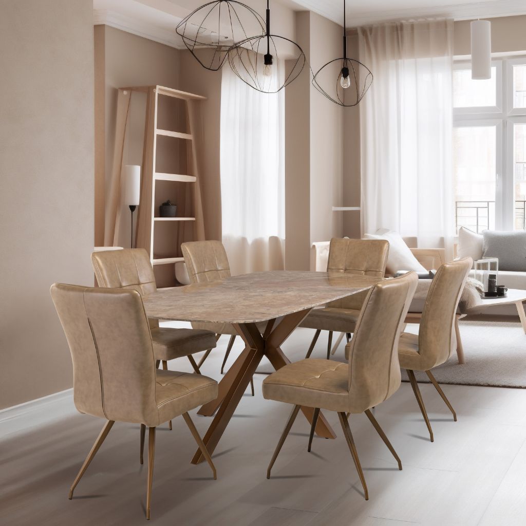 Solano 1.8m Dining Table + 6 Adrano Taupe Chairs Room