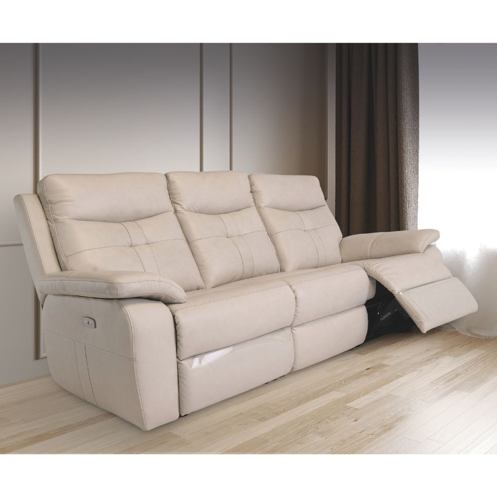 Solero Full Leather Light Stone Electric Reclining Sofa