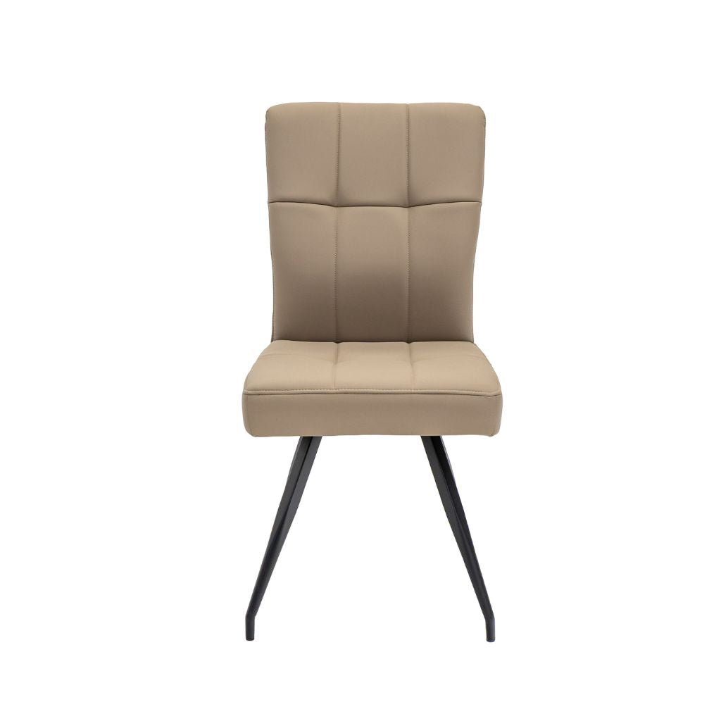 Stylish dining chair with black legs and a taupe PU seat