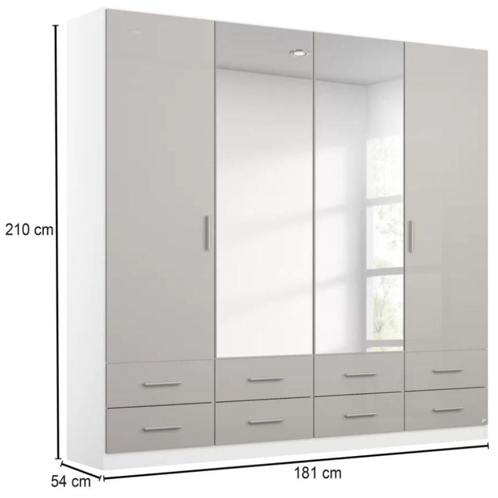 Stuttgart Silk Grey/ Alpine White 4 Door Wardrobe Dimensions