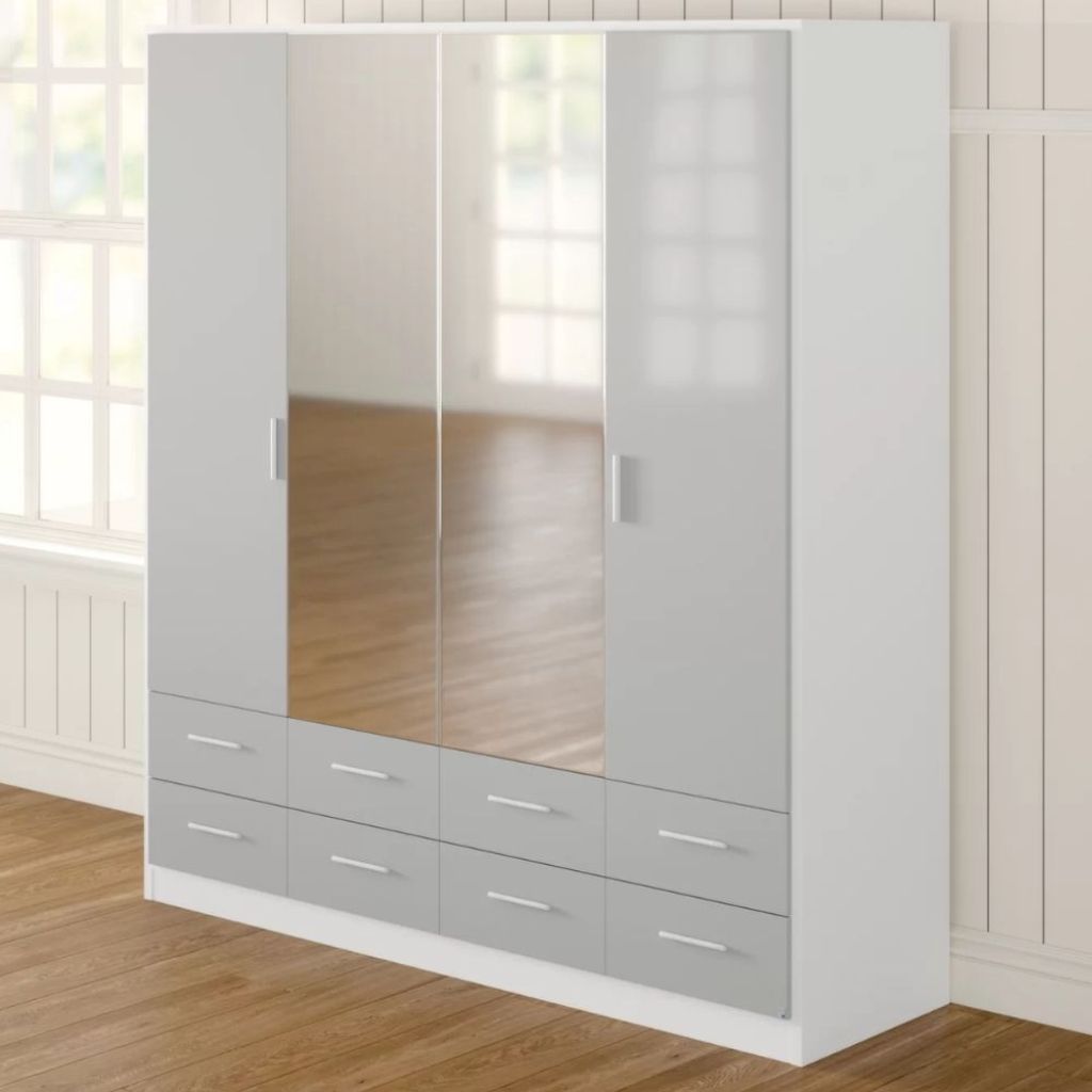 Stuttgart Silk Grey/ Alpine White 4 Door Wardrobe Angle