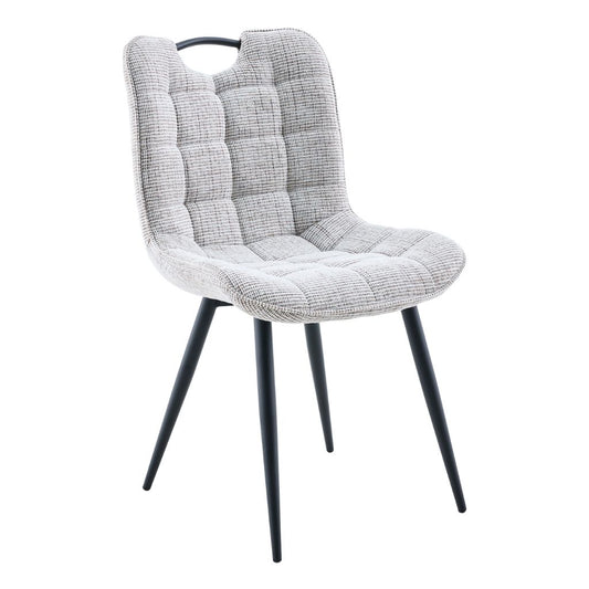 Biscuit cushioned chair with black legs on a white background