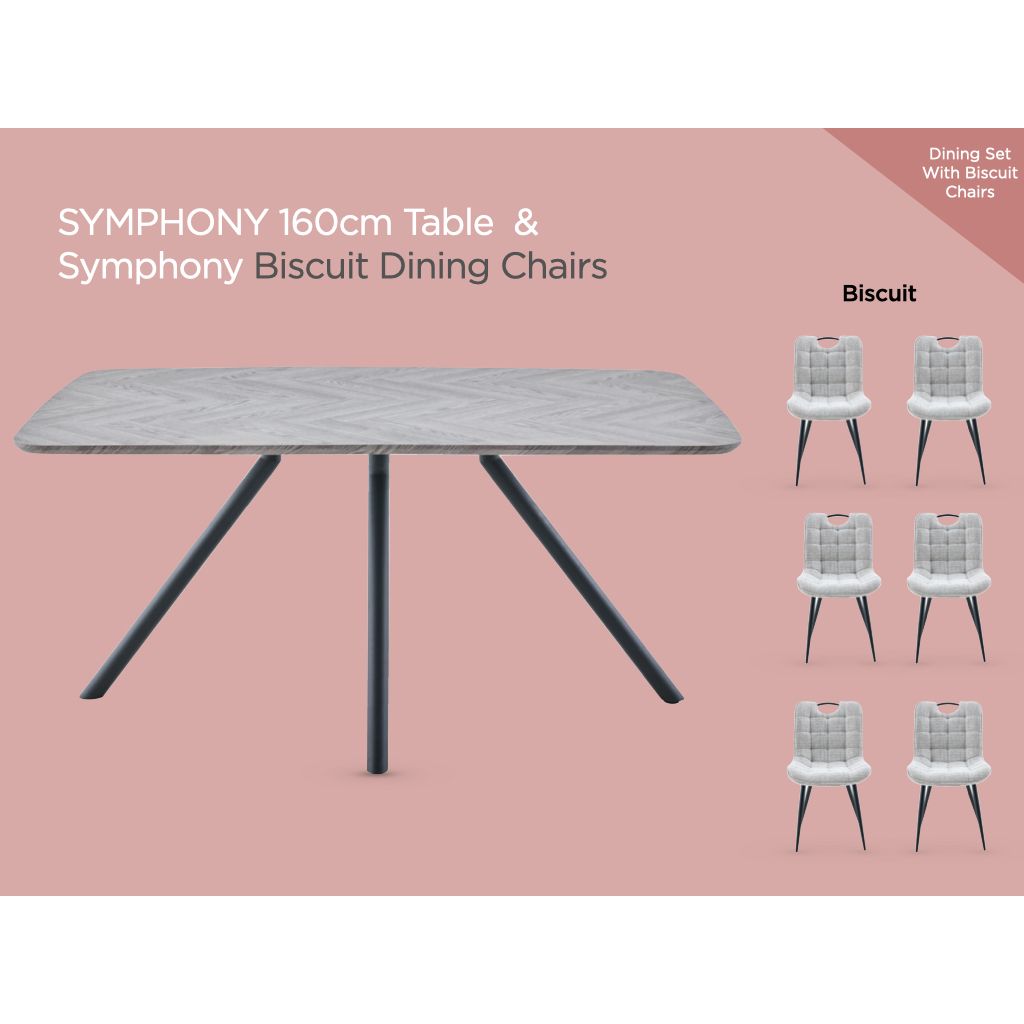 SYMPHONY 160cm Table with Symphony Biscuit Dining Chairs on a pink background