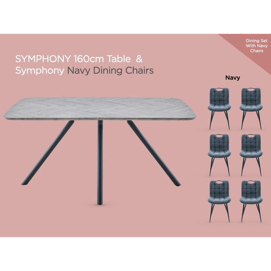 SYMPHONY 160cm Table & Symphony Navy Dining Chairs on a pink background