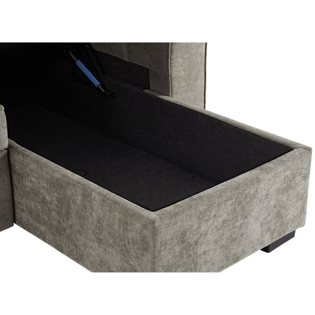 Close up showing just how much storage the toby has making it a perfect place to store extra bedding when the bed function is not in use.