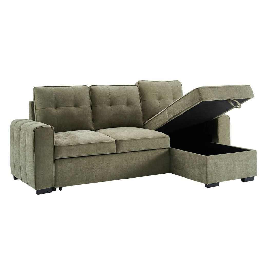 The toby features amazing built in storage perfect for storing bed linens when the sofa bed is not in use.