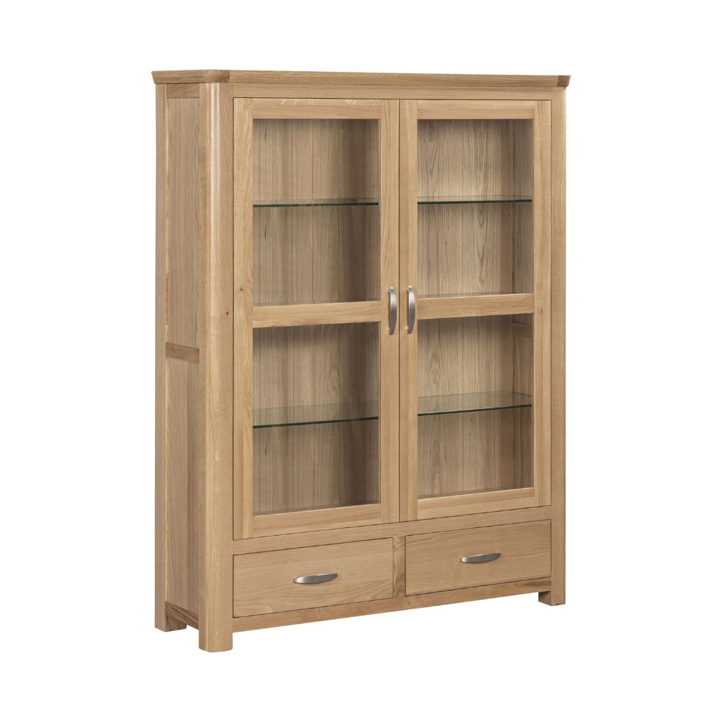 Stylish oak display cabinet with lovely glass doors.