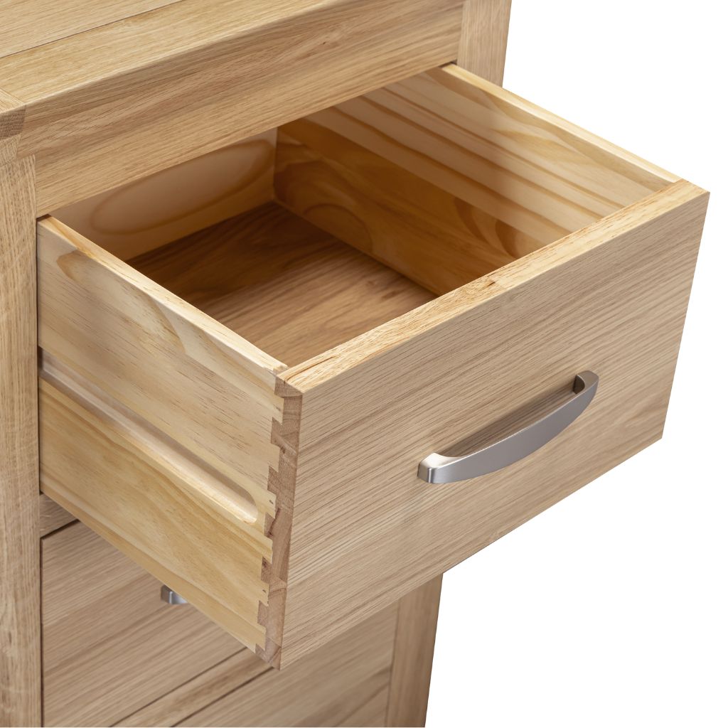this drawer has stunning craftmanship with dovetailed joints and silver handles