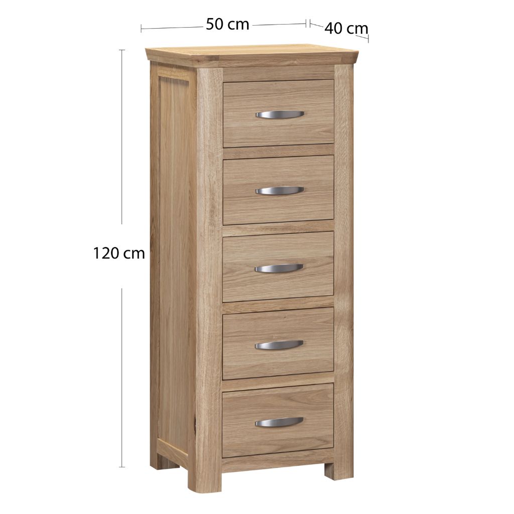 Dimensions for the 5 drawer chest
W50 x D40 x H120cm