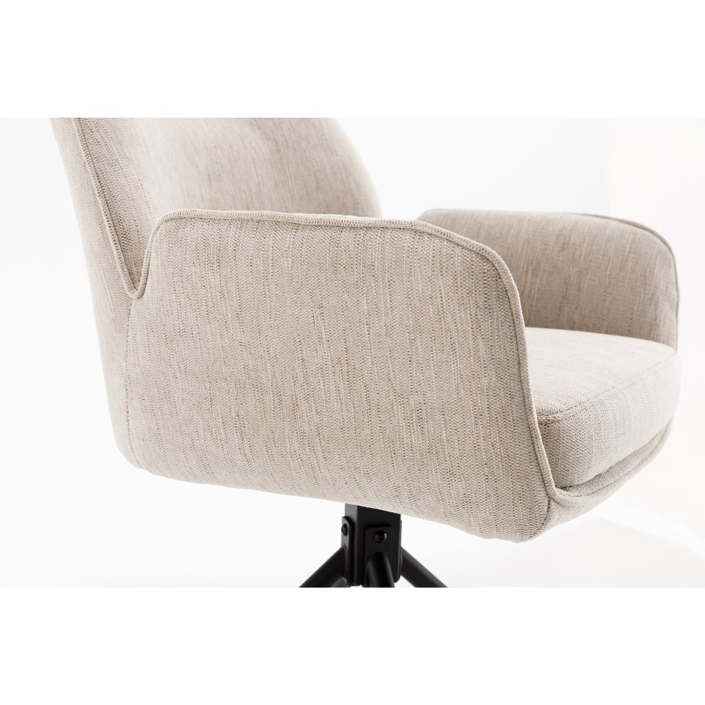 Beige office chair with a white cushion on a white background