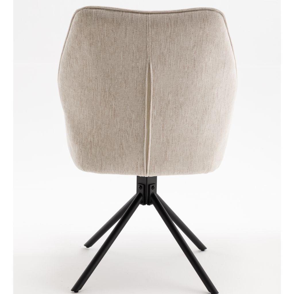 Beige chair with black metal legs on a white background