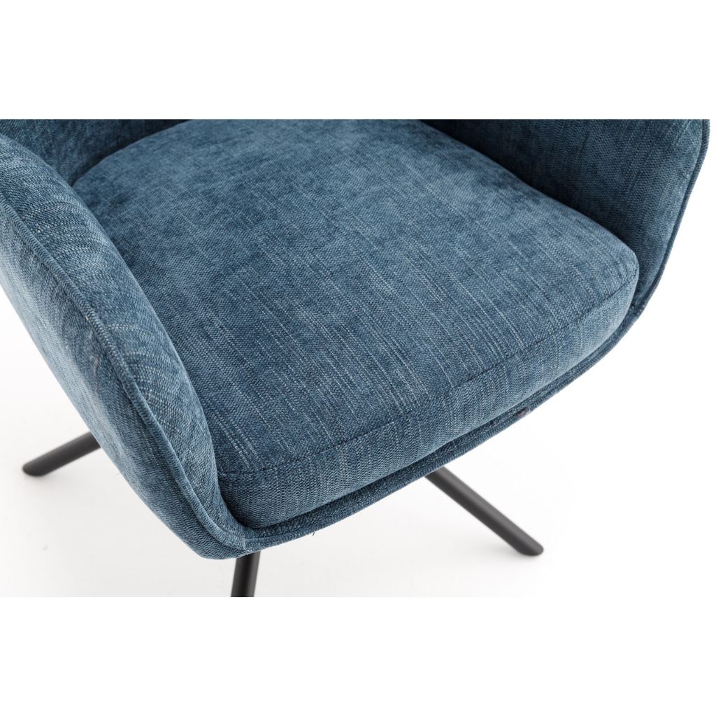 Blue armchair with a textured fabric finish on a white background