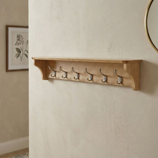 Wall mounted coat rack in a stylish oak finish