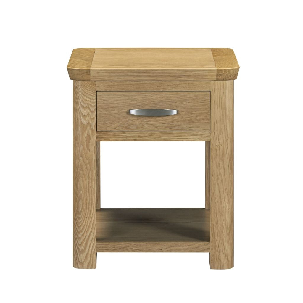 Beautiful end table featuring a drawer with option of a wooden or metal handle