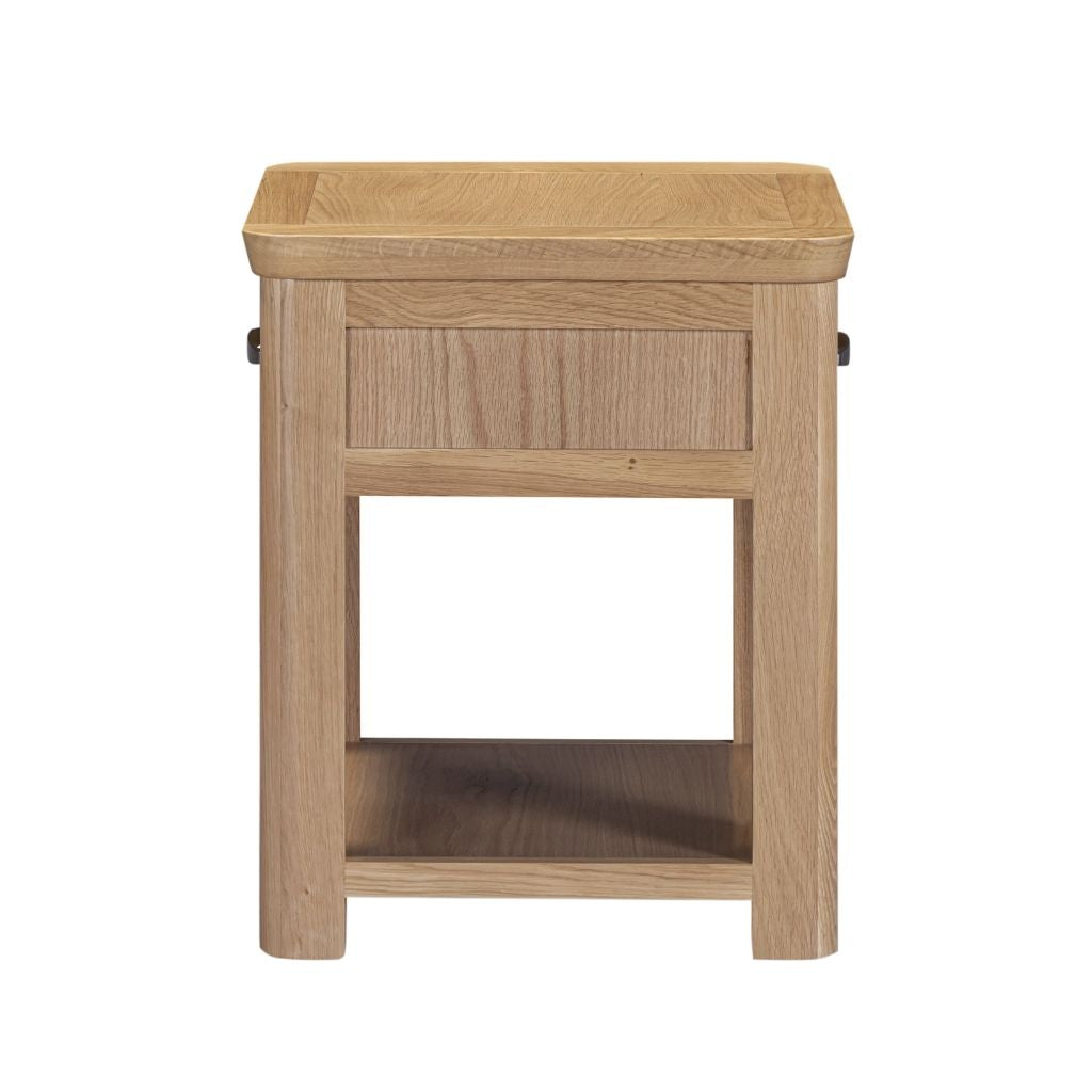 back view of the stunning treviso oak end table with drawer