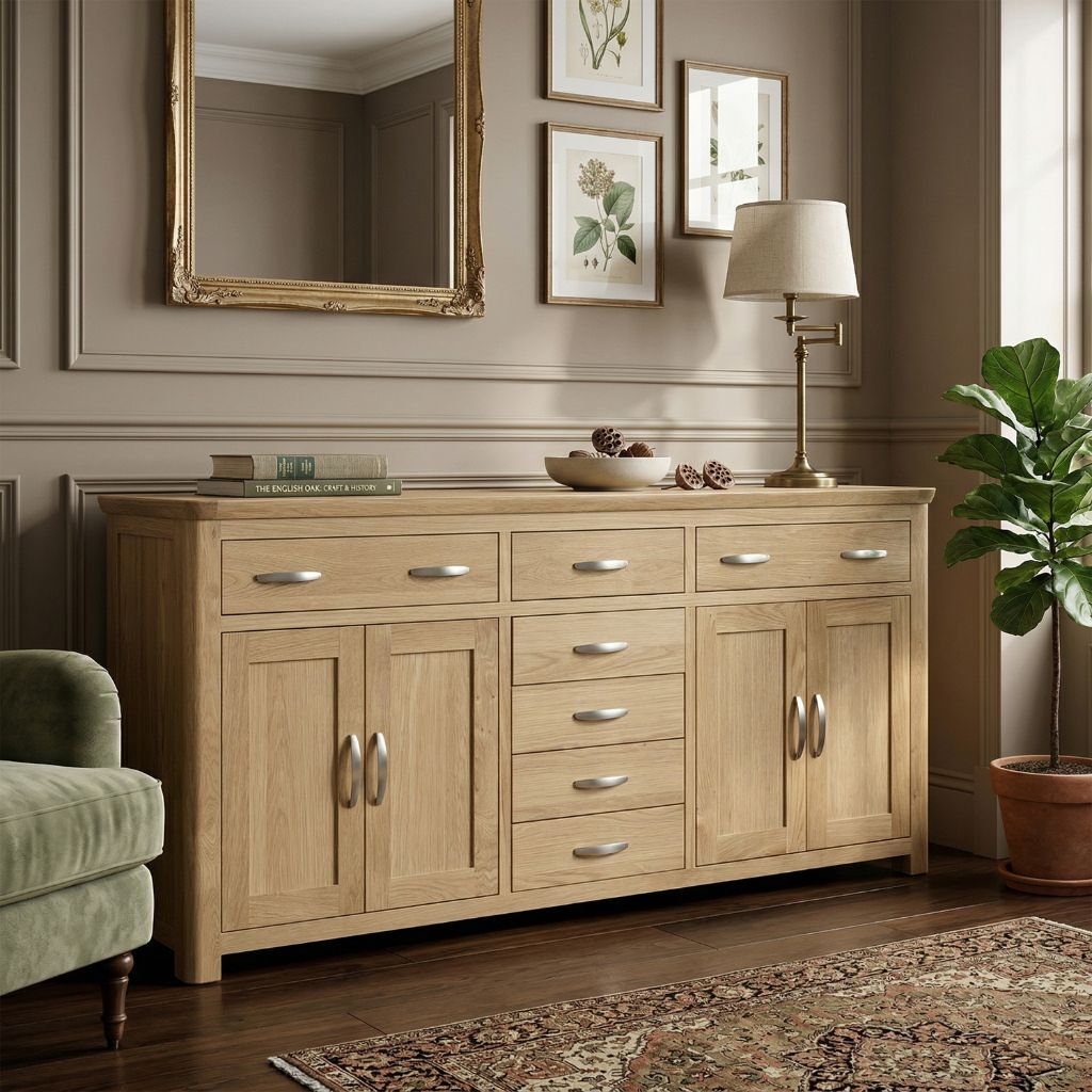 A sleek and contemporary sideboard with drawers and cupboards.