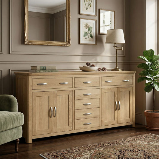 A sleek and contemporary sideboard with drawers and cupboards.