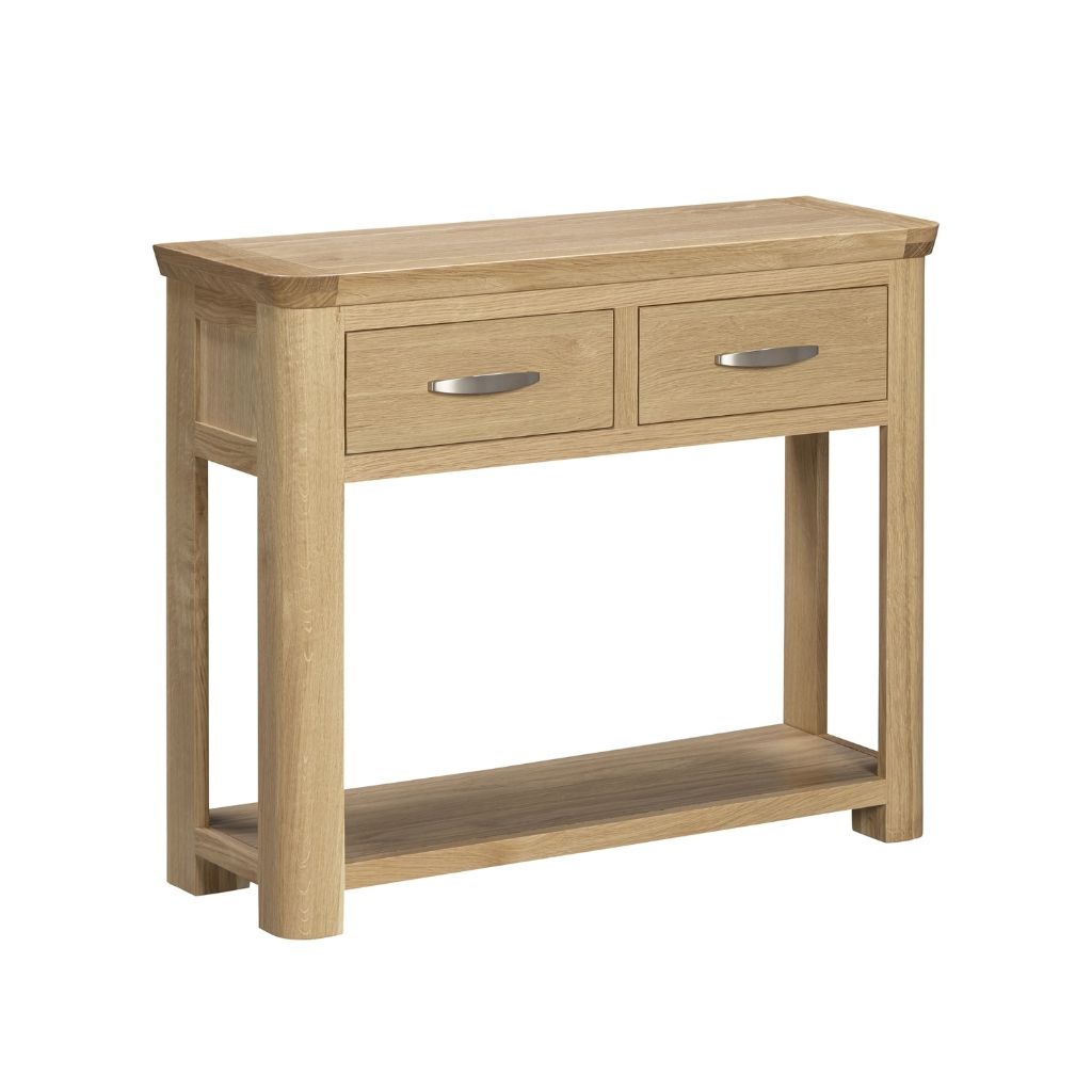 large oak console with stylish curved edges and legs 