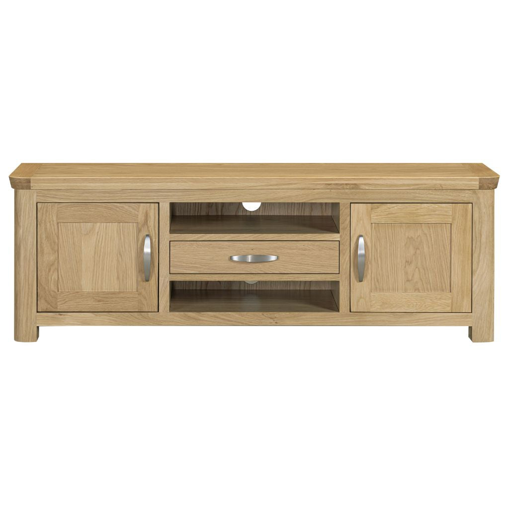 Natural oak tv unit with silver handles