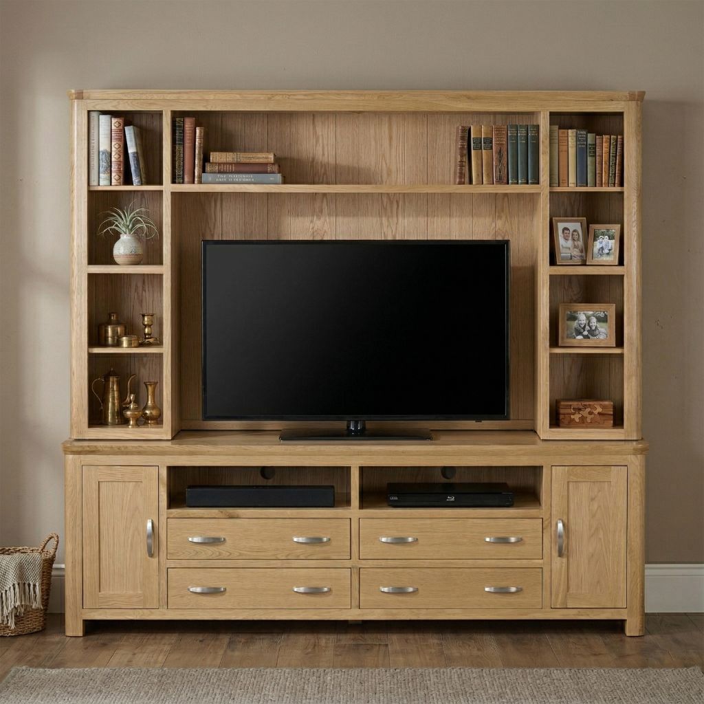 Stunning media centre with surrounding shelves and bottom drawers