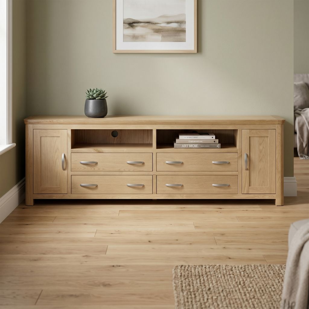 Media Console in a stylish oak design and silver handles