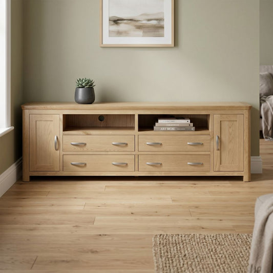 Media Console in a stylish oak design and silver handles