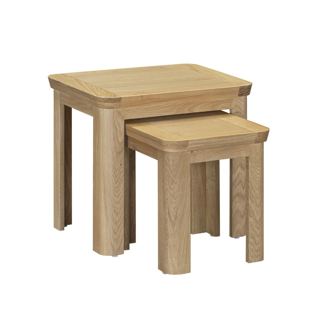 Solid oak nesting tables in a stylish oak finish.