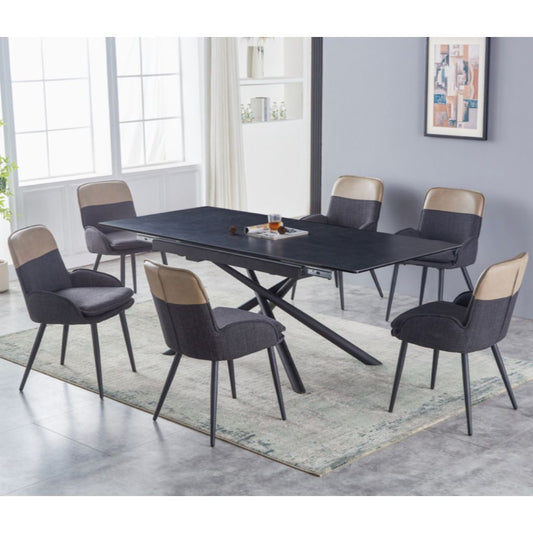 Ventura 1.6m Extending Dark Grey Table + 6 Redmond Dark Grey & Beige Chairs by Annaghmore