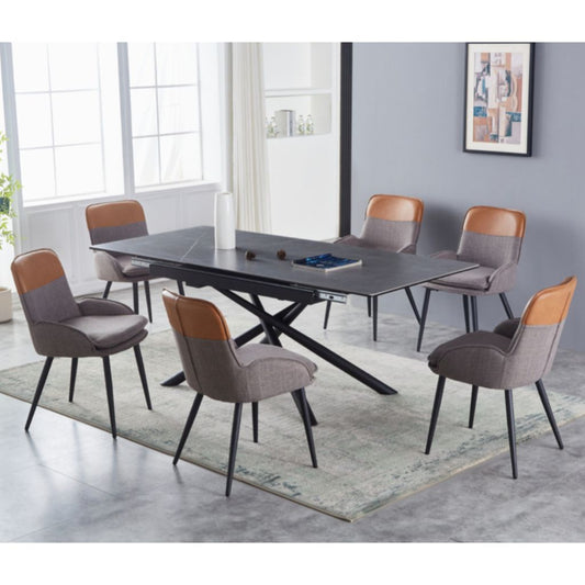 Ventura 1.6m Extending Light Grey Table + 6 Redmond Light Grey & Tan Chairs by Annaghmore