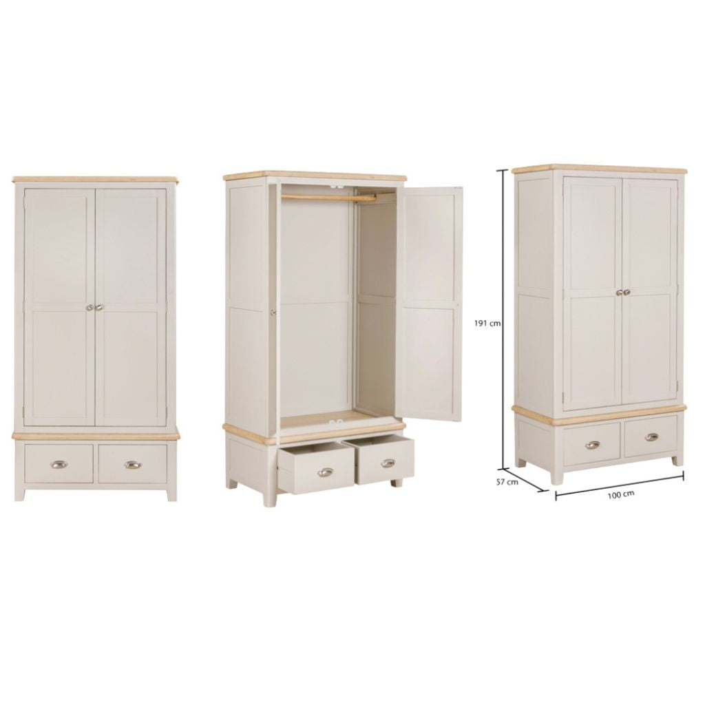 Grey wardrobe with 2 doors and 2 drawers