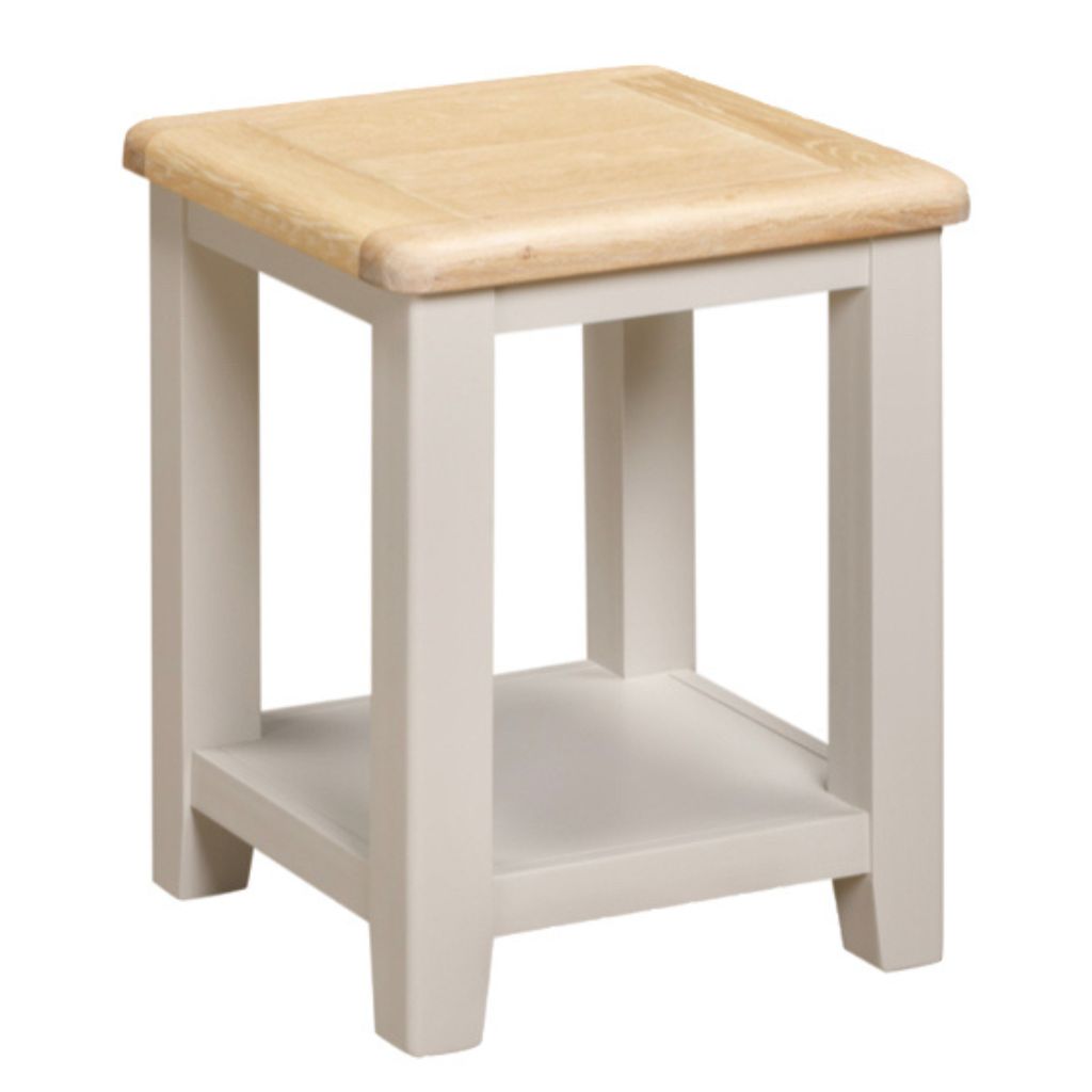 Wooden lamp table with a light finish on a white background