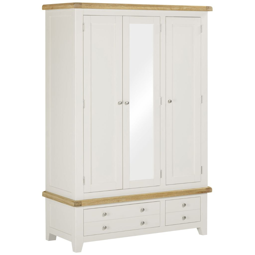 Ivory wardrobe with wooden accents on a white background