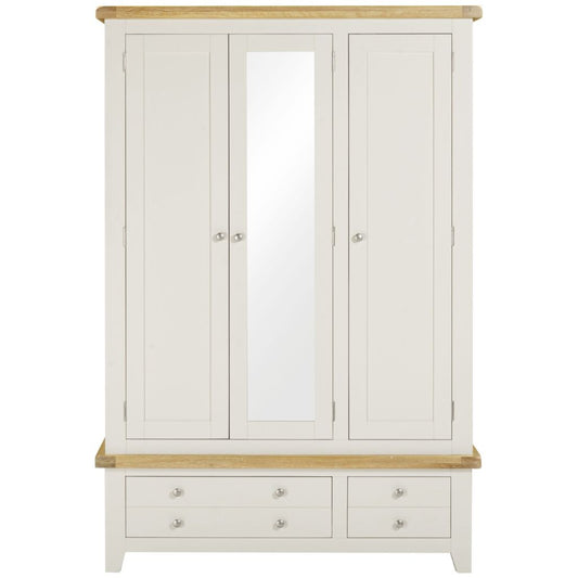Ivory wardrobe with wooden top and bottom on a white background