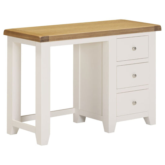 Ivory desk with wooden top on a white background
