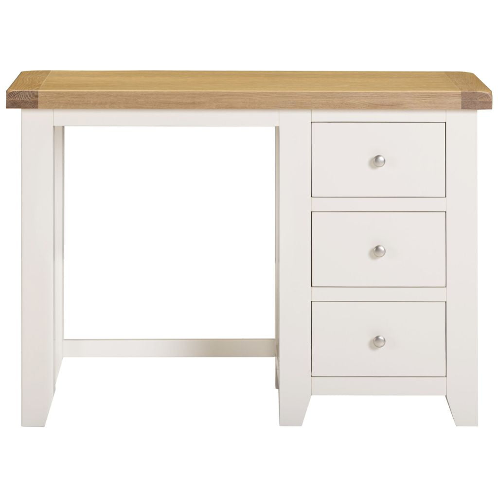 Ivory desk with wooden top on a white background