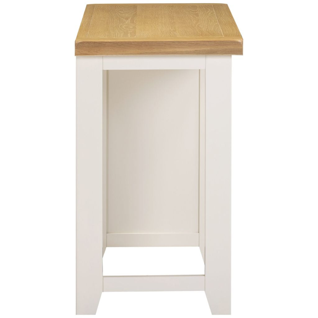 Ivory cabinet with a wooden top on a white background