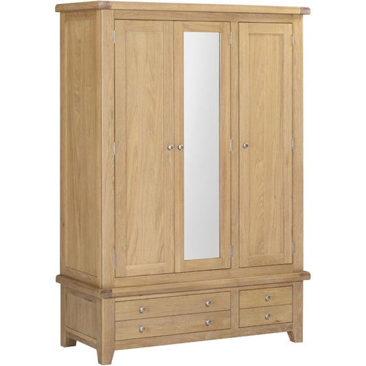 Wooden wardrobe with two doors and a mirror, two drawers, on a white background