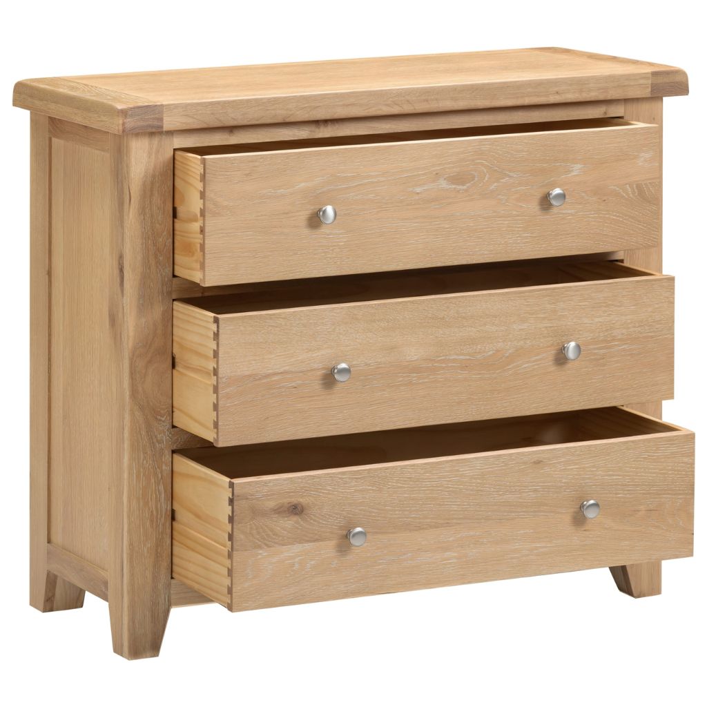 Windsor Natural Oak 3 Drawer Chest Drawers Open