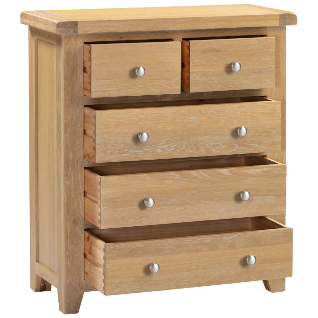 Windsor Natural Oak 3+2 Drawer Chest Drawers Open