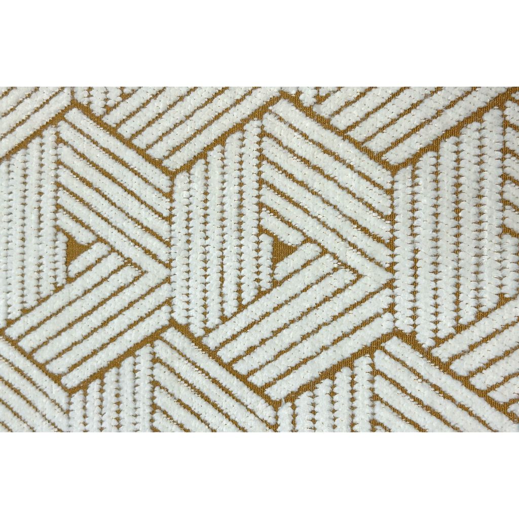 Textured fabric with a geometric pattern in brown and white on a white background