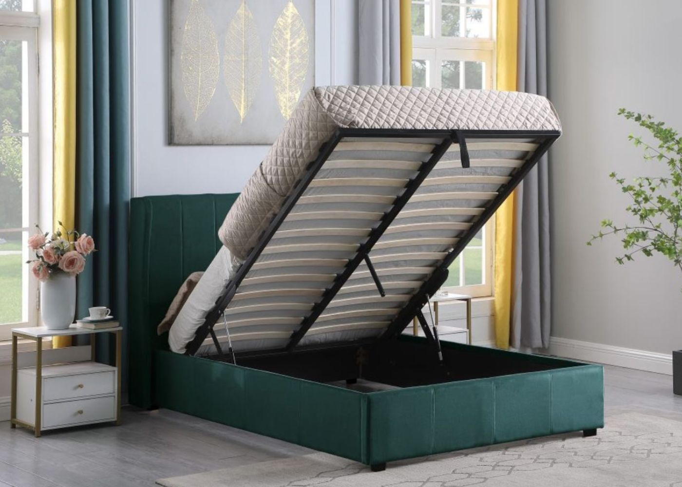 Amelia Plus 4ft 6 (Standard Double) Ottoman Bedframe Green by Wholesale Beds