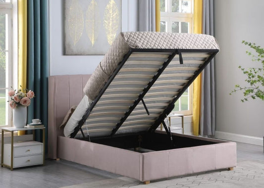 Pink Amelia Plus Ottoman bed with open storage compartment