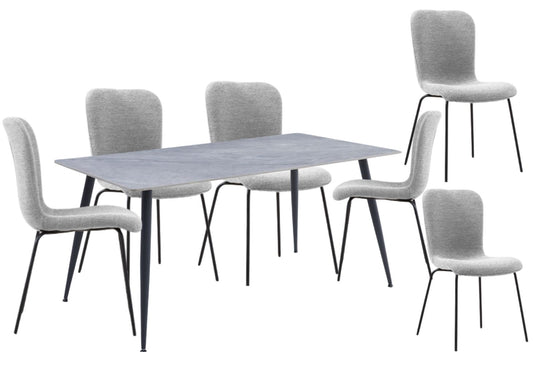 Argenta 1.6m Dining Table & 6 Jasper Light Grey Dining Chairs