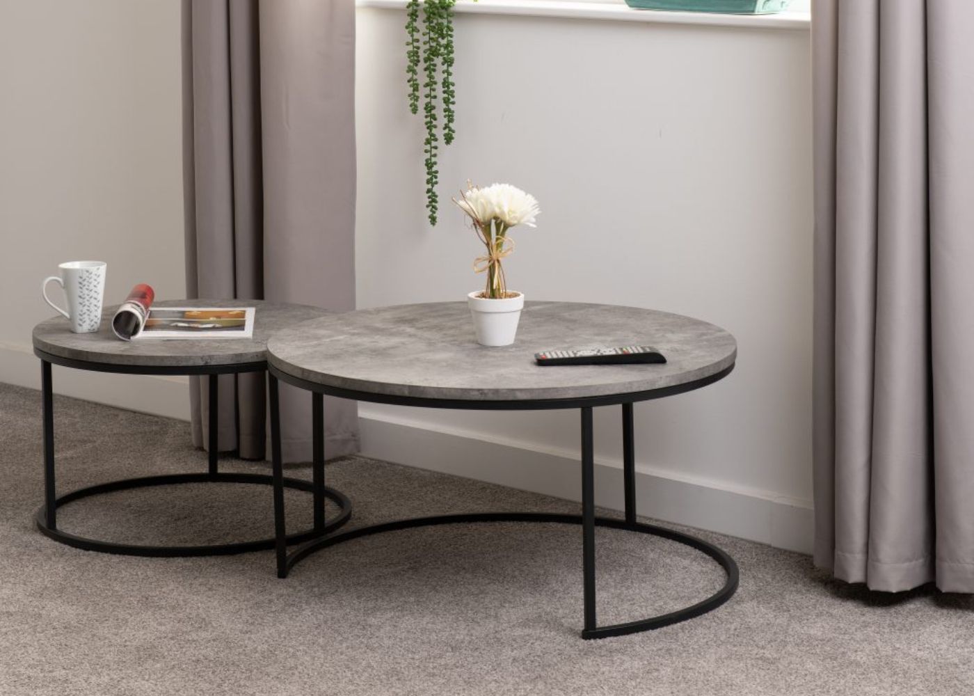 Athens Round Coffee Table Set in Concrete Effect by Wholesale Beds & Furniture Room Image