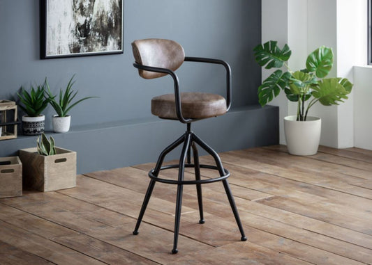 Barbican Brown Faux Leather Barstool by Julian Bowen