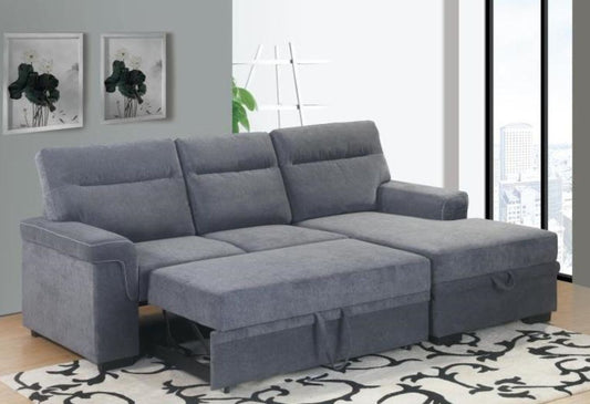 Grey sofa with pull-out bed and storage chaise