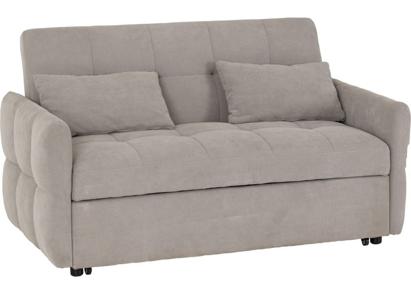 Light grey two-seater sofa with cushioned seating and matching cushions