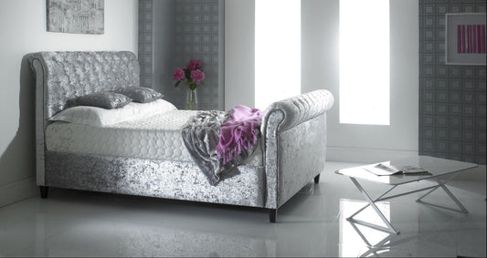 Chesterfield Bed-Frame in Crushed Velvet Silver by SpringCraft