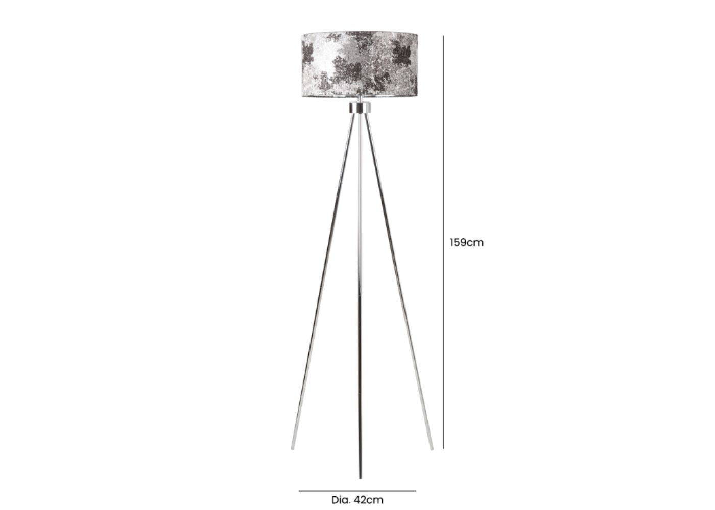 159cm Chrome Tripod Floor Lamp with Black Shade by CIMC Dimensions